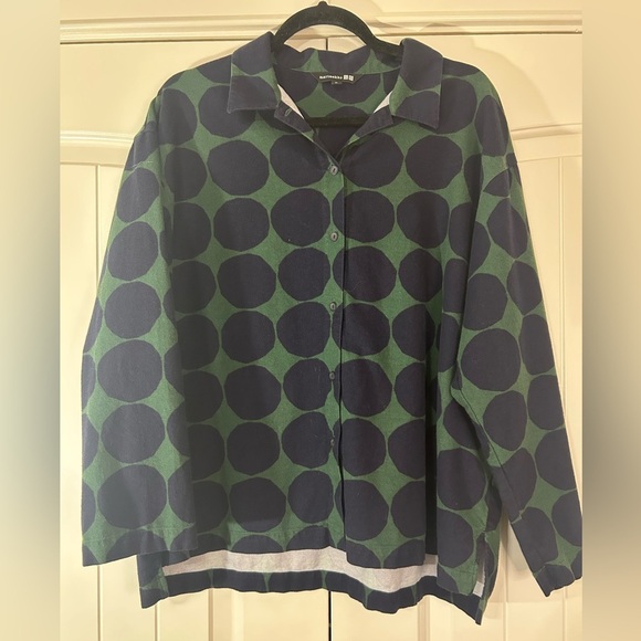 Marimekko Tops - Marimeeko Navy/Green Polka Dot Button Up Shirt. Size XL.